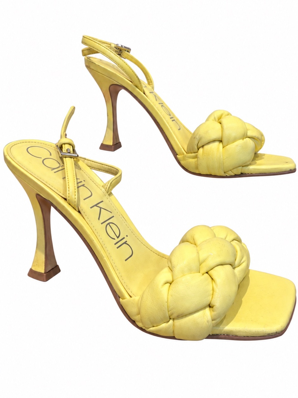 Calvin Klein Bona Braided Slingback Heels Citron Yellow 8.5 Square Toe